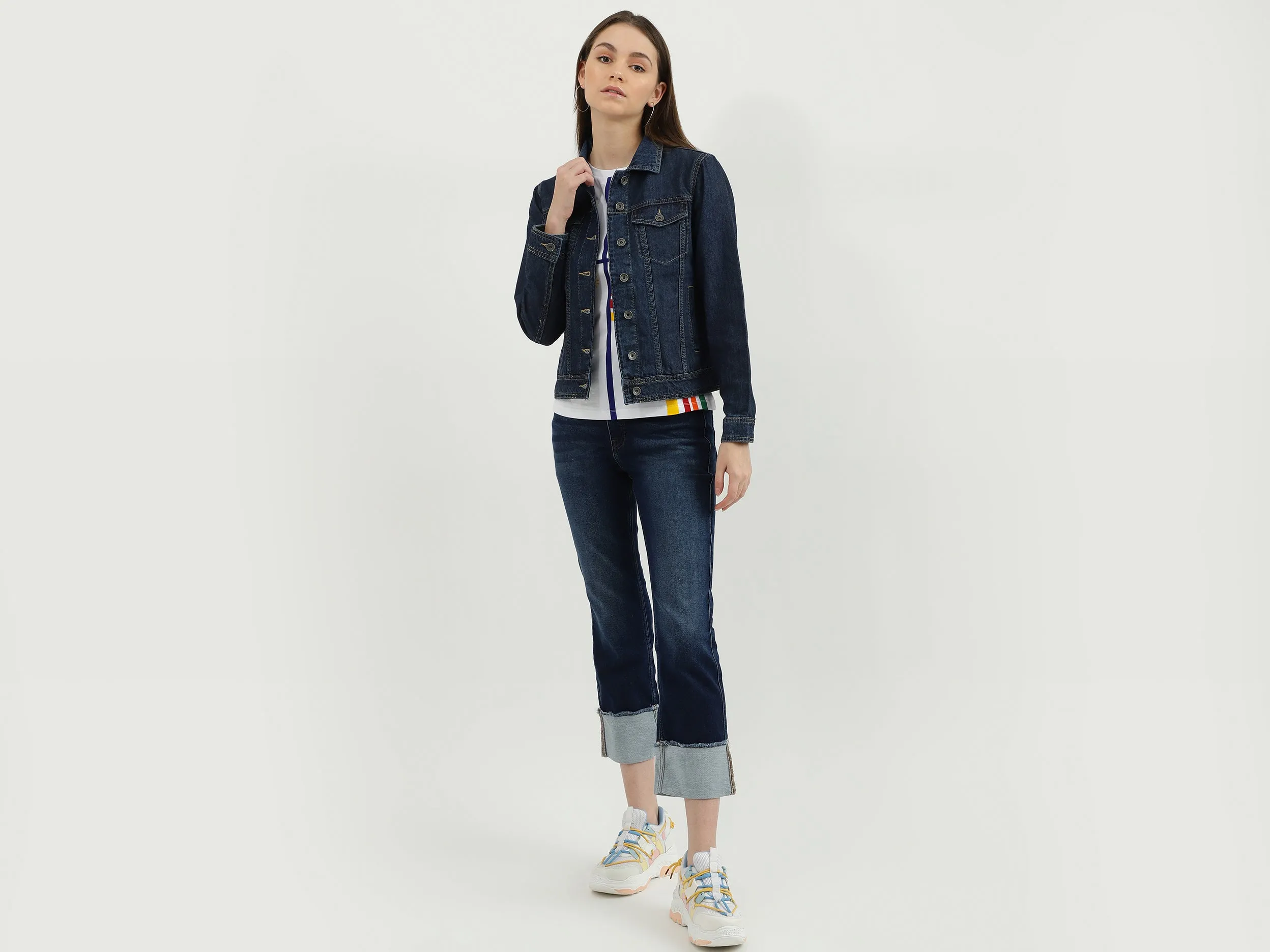 Women Solid Shirt Collar Jacket