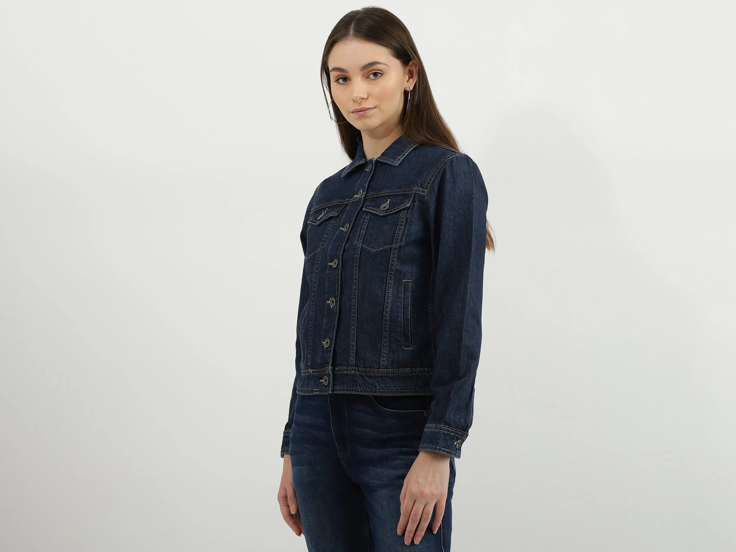 Women Solid Shirt Collar Jacket