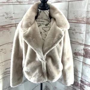 Women Who What Wear Short Tan Faux Fur Coat L