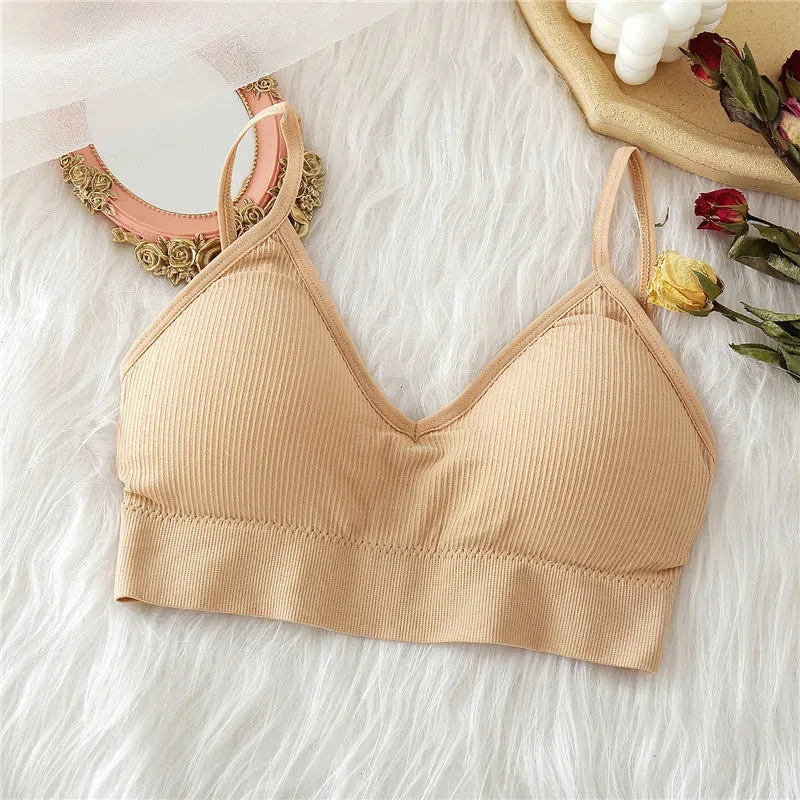 Women's Backless Deep V Crop Top - Seamless Padded Camisole Lingerie