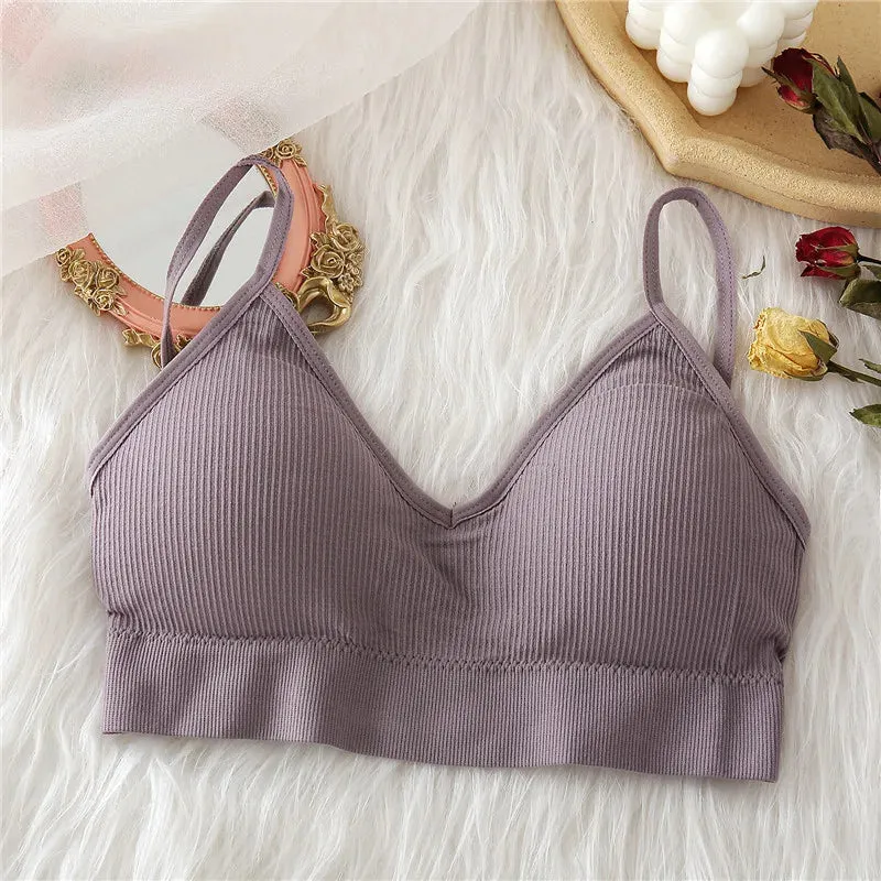 Women's Backless Deep V Crop Top - Seamless Padded Camisole Lingerie