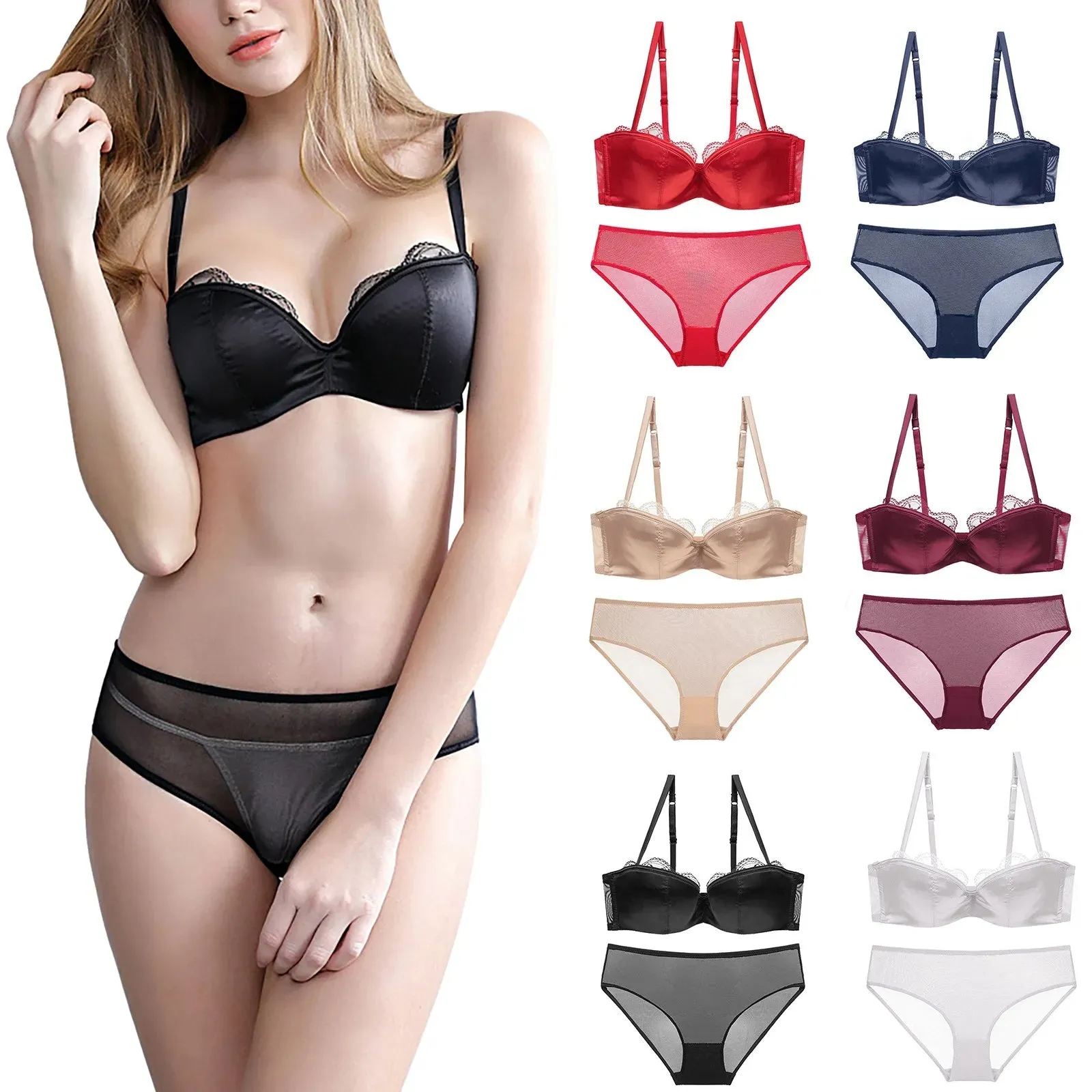 Women's Comfortable Sexy Thin Lace Underwear Lingerie Set - Bralette & Panty in Exotic Solid Color L5