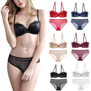 Women's Comfortable Sexy Thin Lace Underwear Lingerie Set - Bralette & Panty in Exotic Solid Color L5