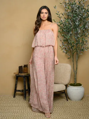 WOMEN'S FLORAL RUFFLE SLEEVELESS JUMPSUIT