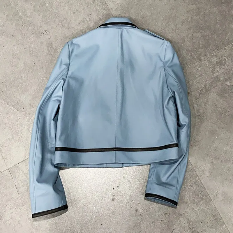Women's Genuine Sheepskin Leather Jackets Lady Turn Down Collar Leather Coats Rivet Motorcycle Biker Jackets TF4801