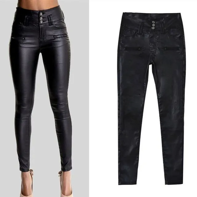 Women's High Waist Skinny Stretch Soft Faux Leather Pants