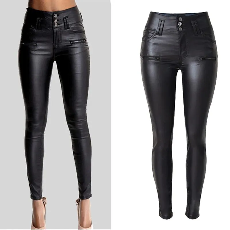 Women's High Waist Skinny Stretch Soft Faux Leather Pants