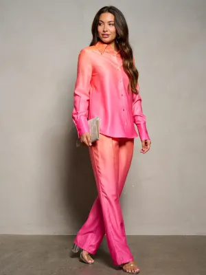 WOMEN'S LONG SLEEVE BLOUSE & WIDE LEG PANTS COLORBLOCK 2PC. SET