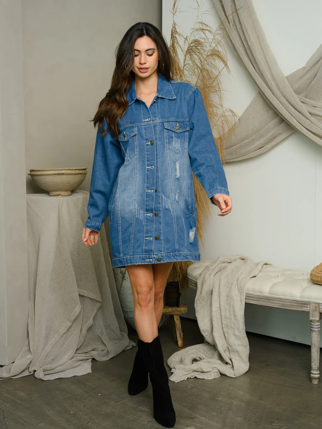 WOMEN'S LONG SLEEVE GRAPHIC BACK DENIM DRESS JACKET