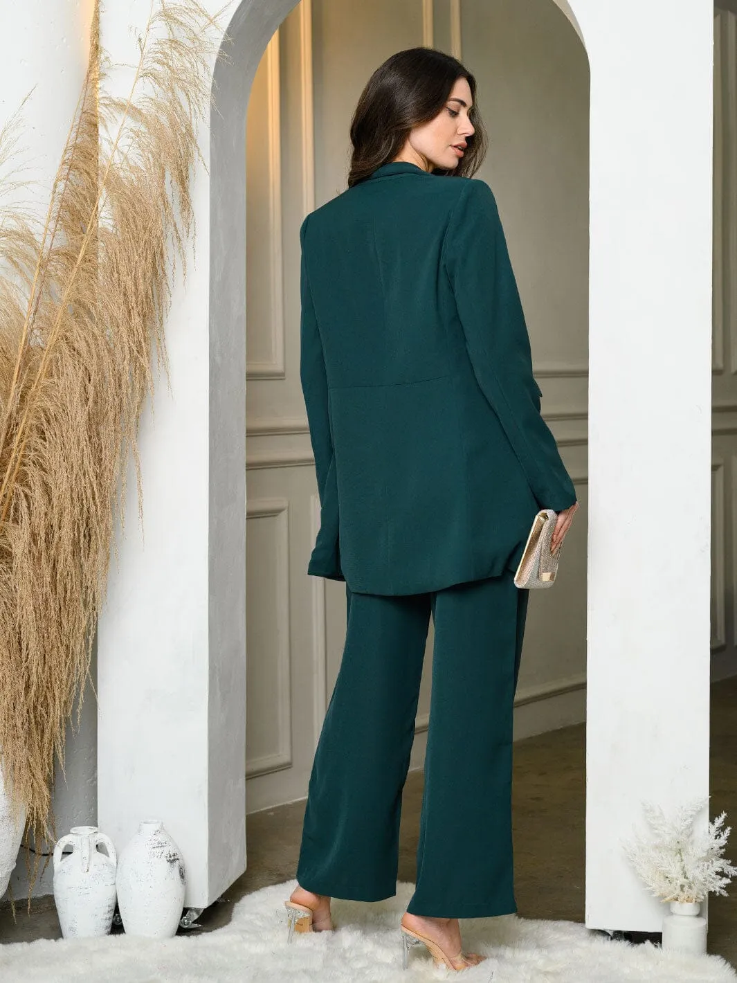 WOMEN'S LONG SLEEVE JACKET & WIDE LEG PANTS SET