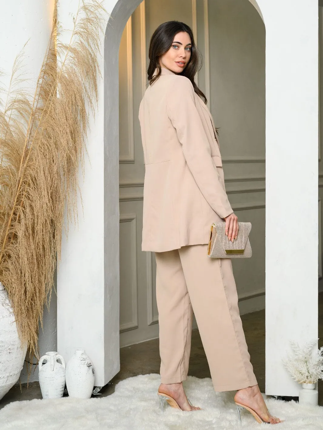 WOMEN'S LONG SLEEVE JACKET & WIDE LEG PANTS SET