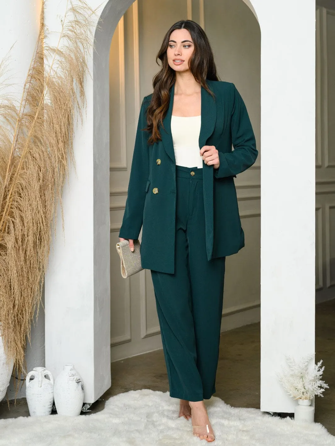 WOMEN'S LONG SLEEVE JACKET & WIDE LEG PANTS SET