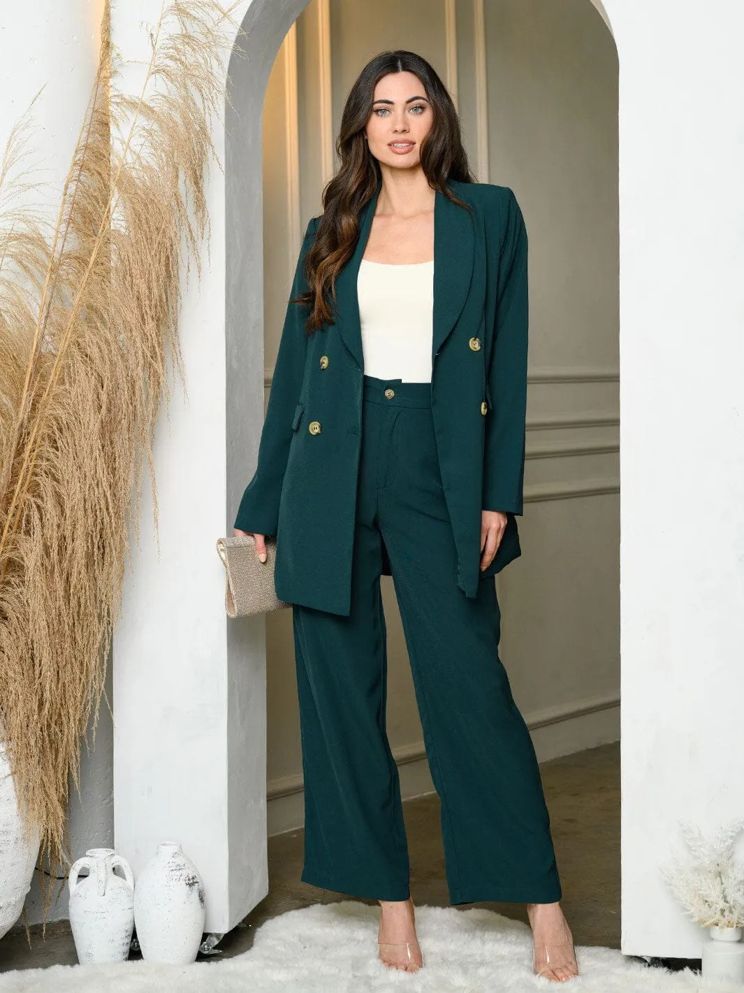 WOMEN'S LONG SLEEVE JACKET & WIDE LEG PANTS SET
