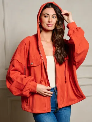 WOMEN'S LONG SLEEVE POCKETS ZIP UP HOODED JACKET