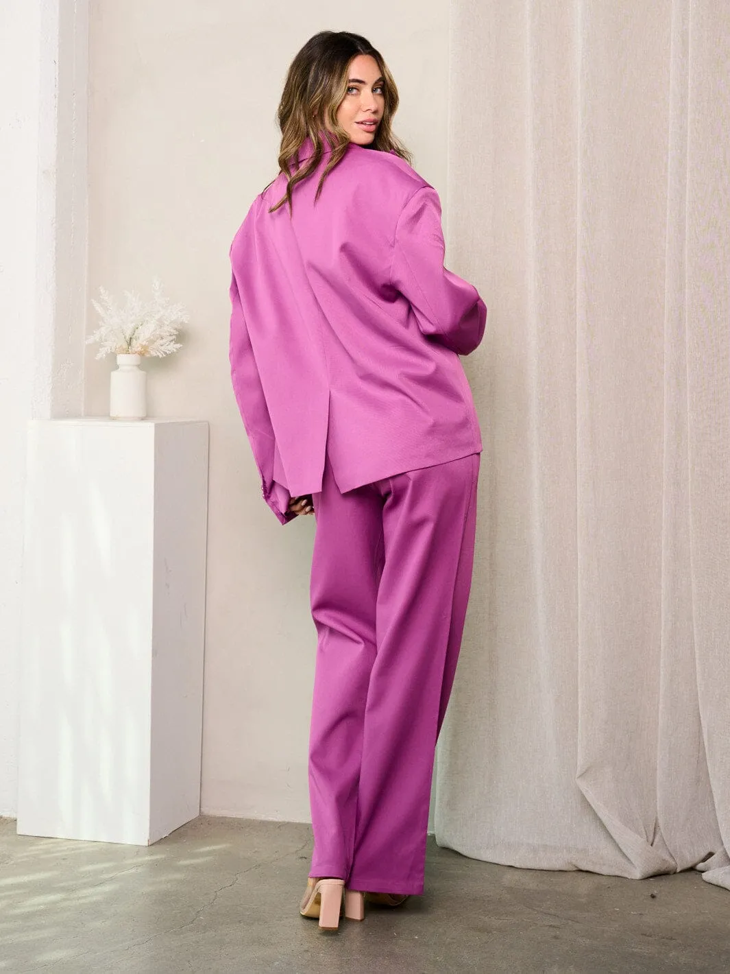 WOMEN'S LONG SLEEVE TOP W/OVERSIZED BLAZER & WIDEL LEG PANTS 3PC. SET
