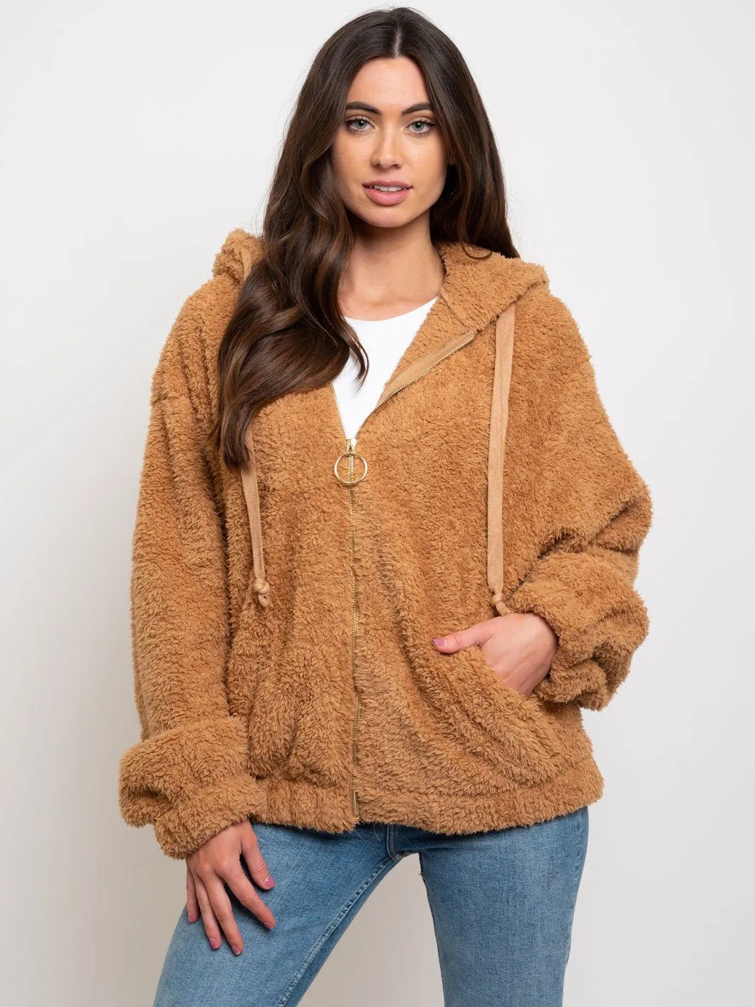 WOMEN'S OVERSIZE ZIP UP SHERPA JACKET