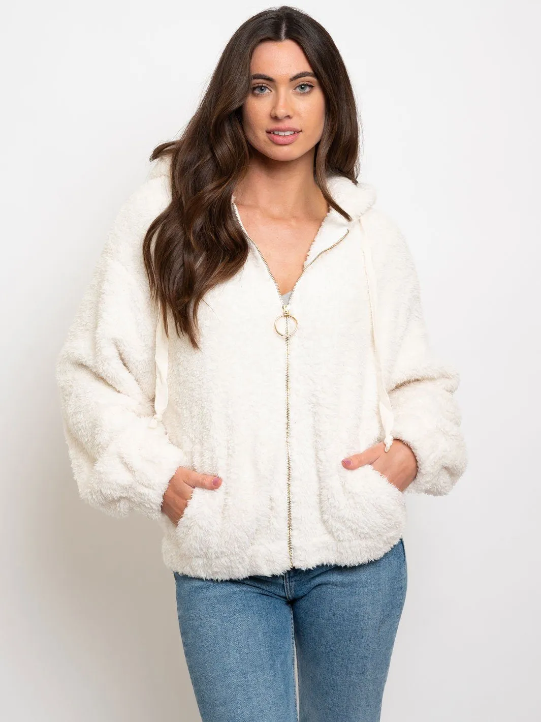 WOMEN'S OVERSIZE ZIP UP SHERPA JACKET