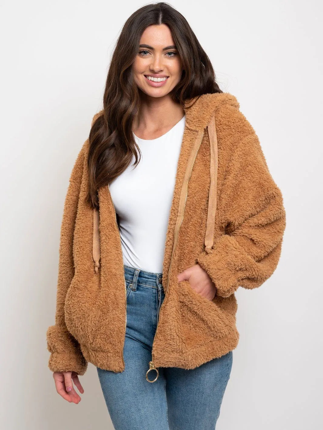 WOMEN'S OVERSIZE ZIP UP SHERPA JACKET