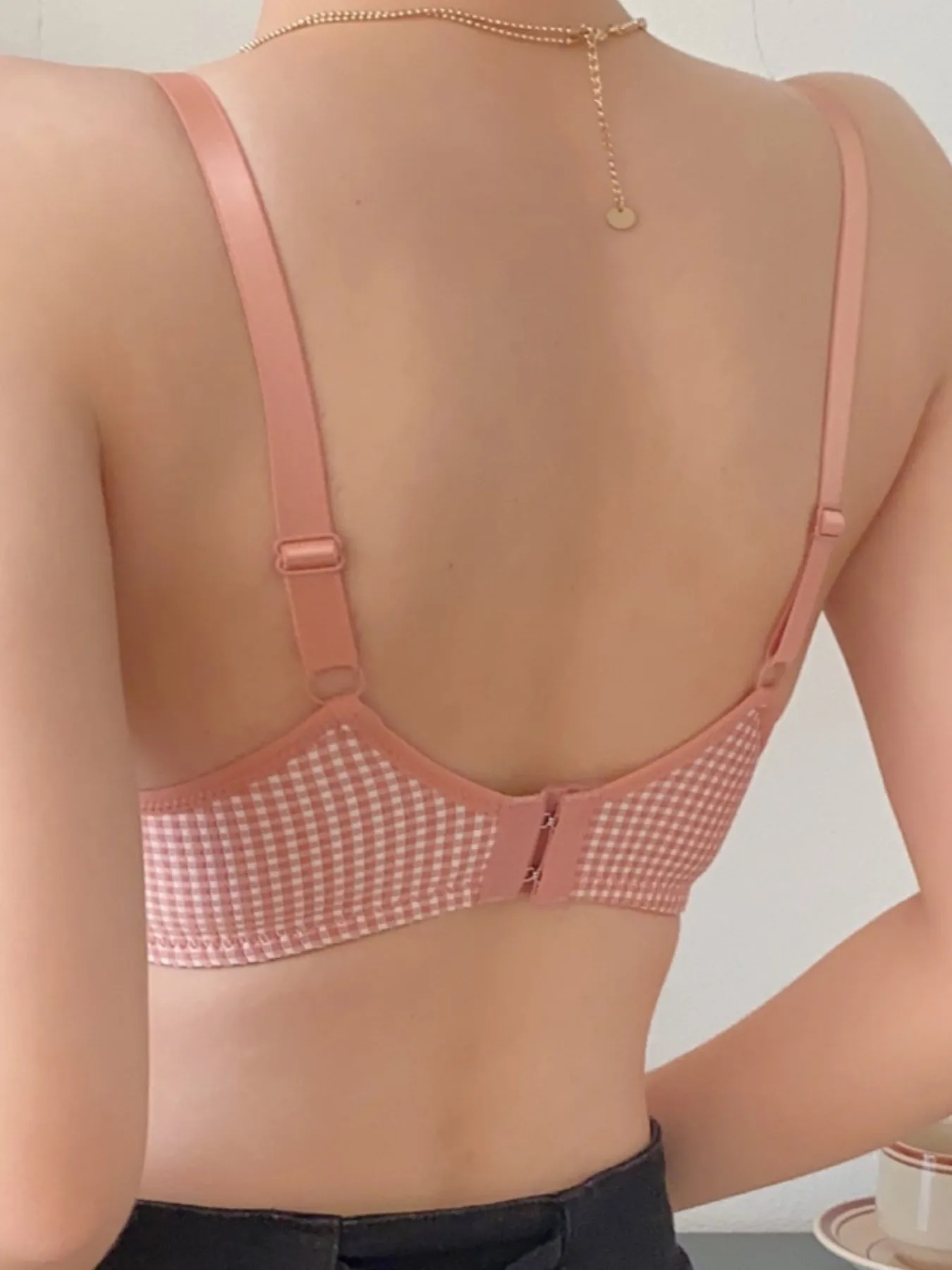 Women's Plaid Print Push-Up Bra - Comfortable Medium Stretch, One-Piece Lingerie