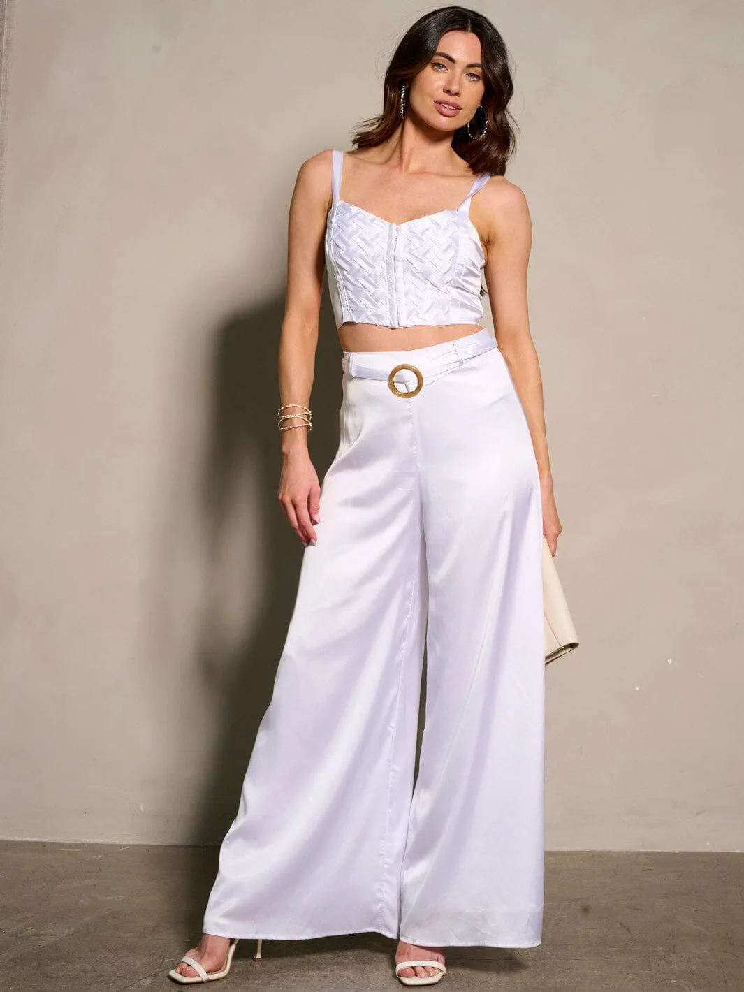 WOMEN'S SLEEVELESS CROP TOP & WIDE LEG PANTS 2PC. SET