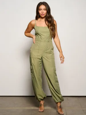 WOMEN'S SLEEVELESS POCKETS JOGGER LEGS JUMPSUIT