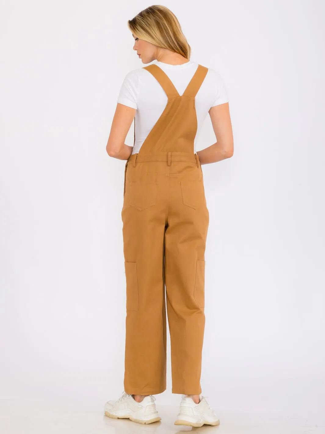 WOMEN'S SLEEVELESS POCKETS WIDE LEG DENIM OVERALL