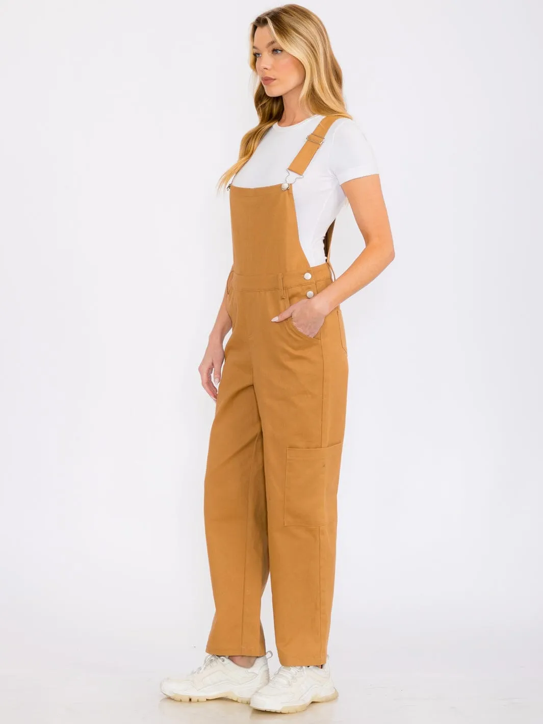 WOMEN'S SLEEVELESS POCKETS WIDE LEG DENIM OVERALL