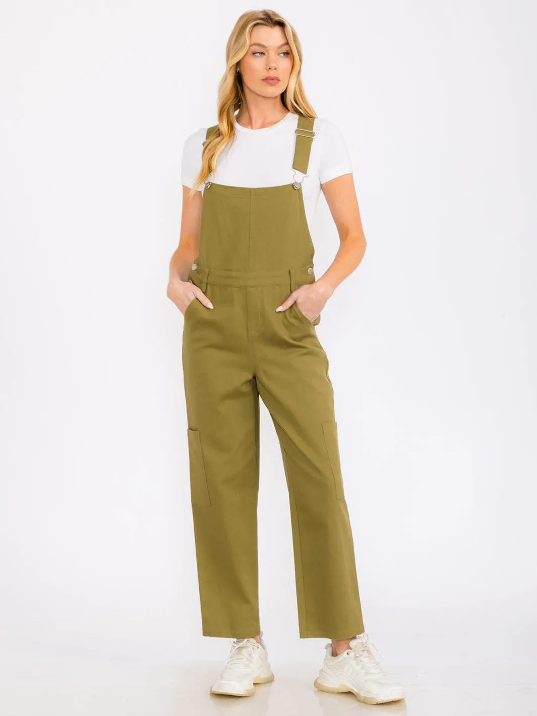 WOMEN'S SLEEVELESS POCKETS WIDE LEG DENIM OVERALL