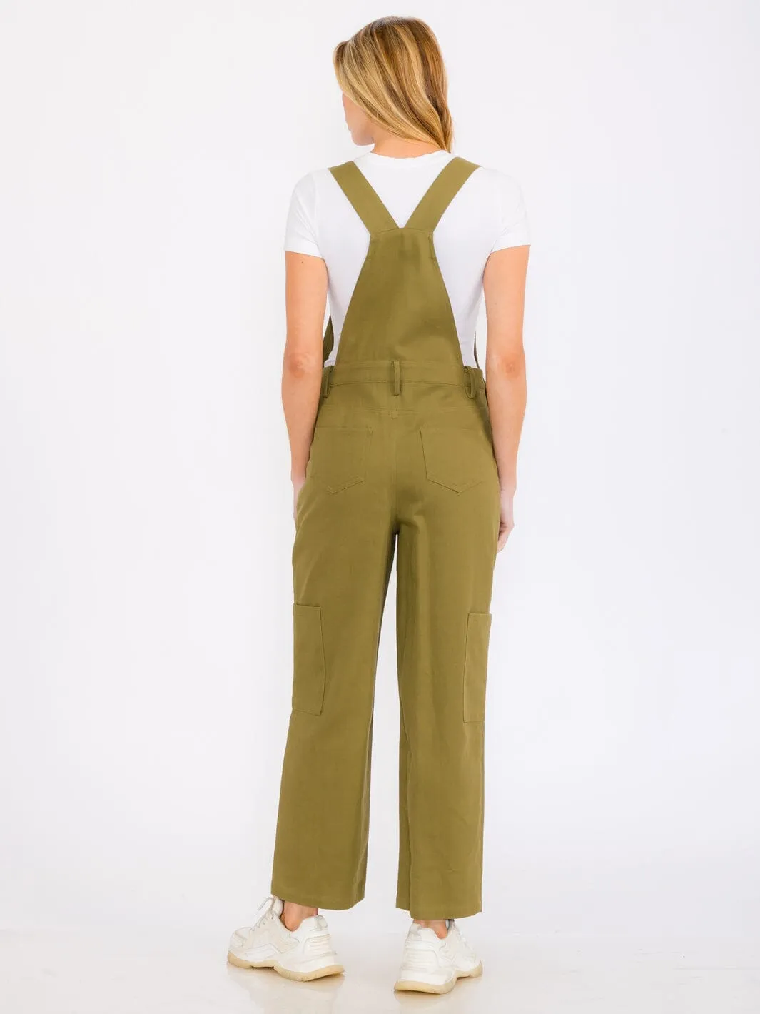 WOMEN'S SLEEVELESS POCKETS WIDE LEG DENIM OVERALL