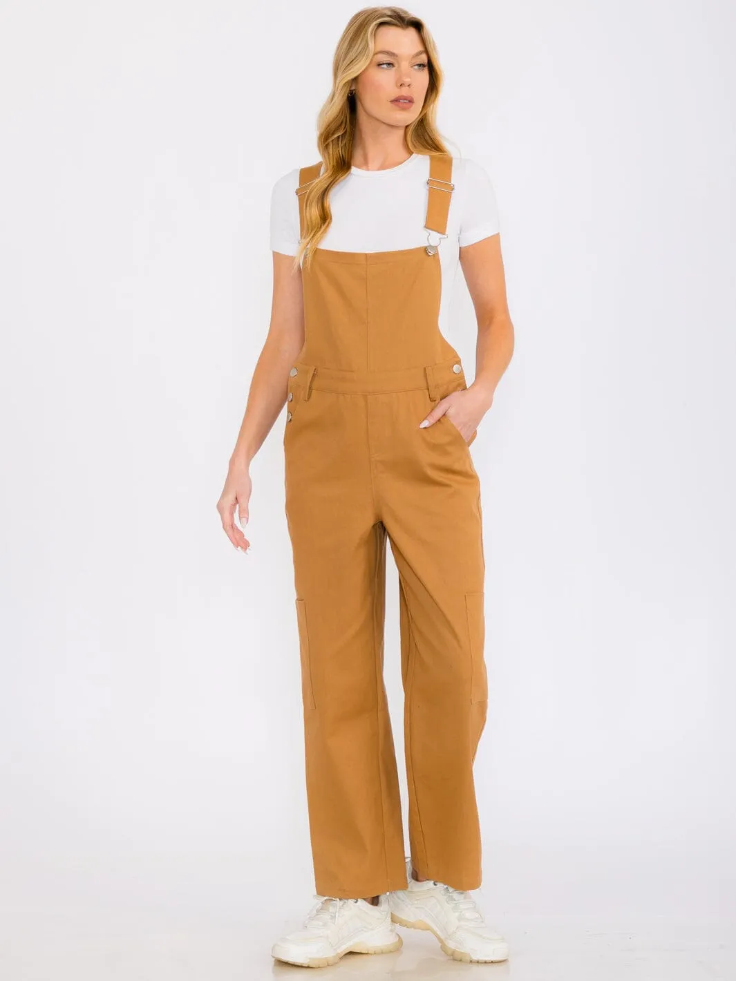 WOMEN'S SLEEVELESS POCKETS WIDE LEG DENIM OVERALL