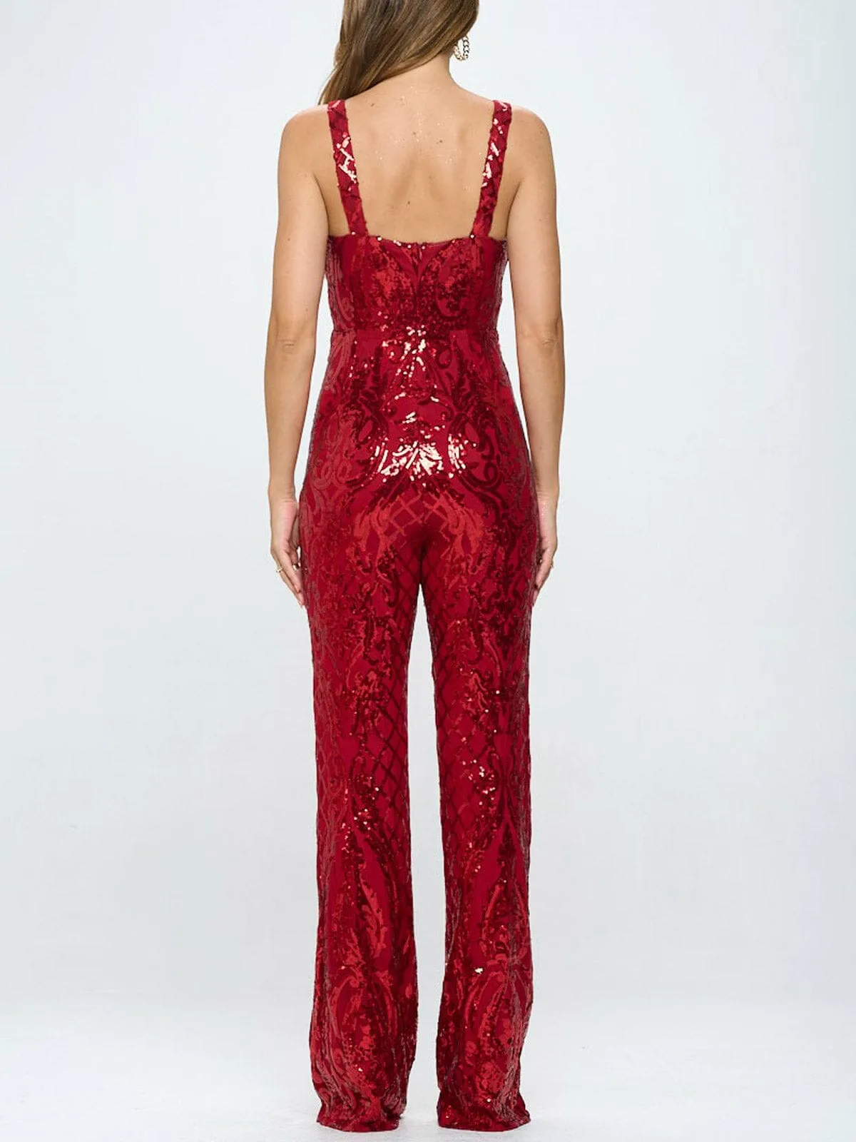 WOMEN'S SLEEVELESS SEQUINS JUMPSUIT