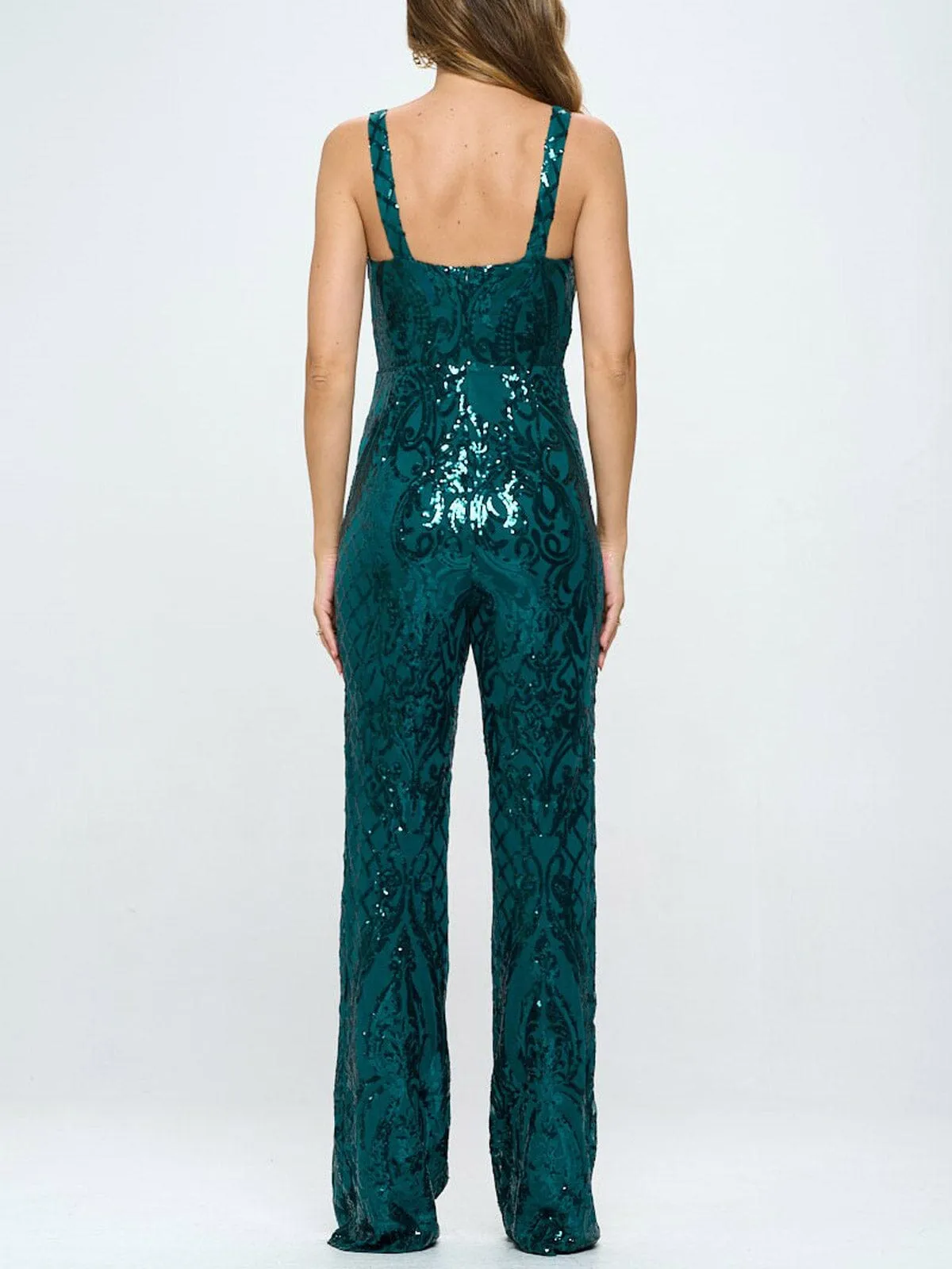 WOMEN'S SLEEVELESS SEQUINS JUMPSUIT