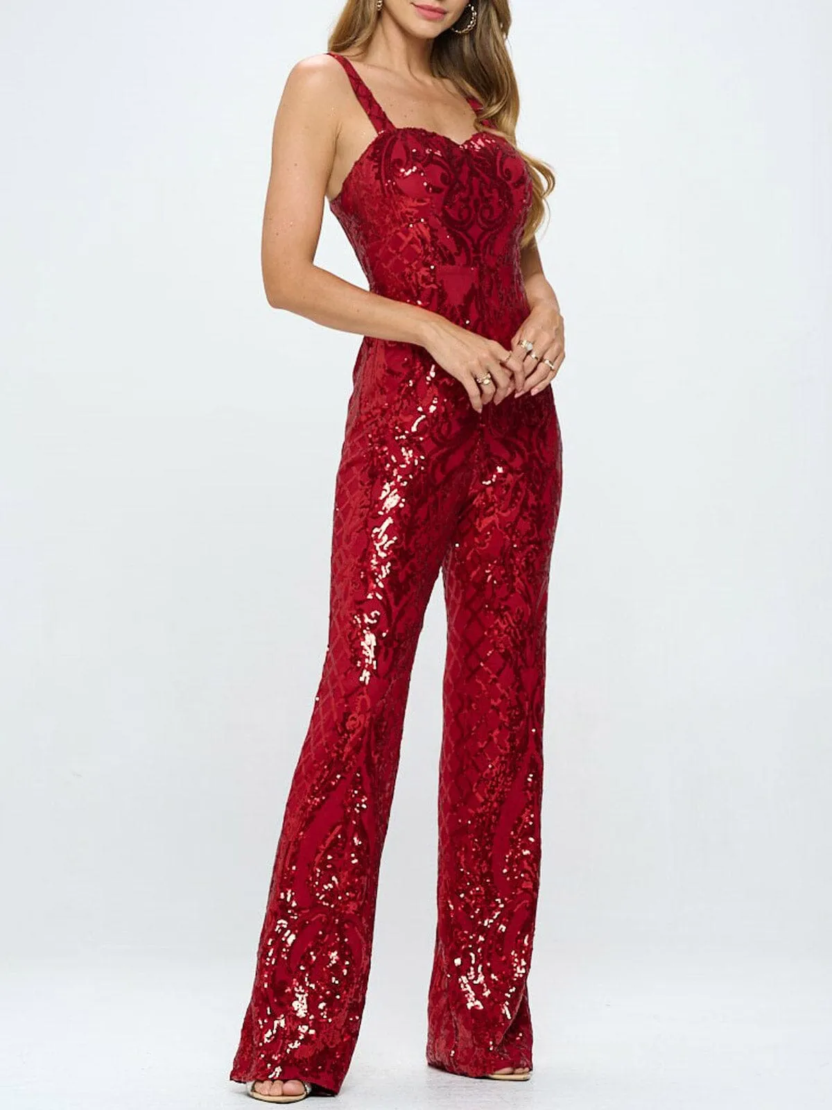 WOMEN'S SLEEVELESS SEQUINS JUMPSUIT