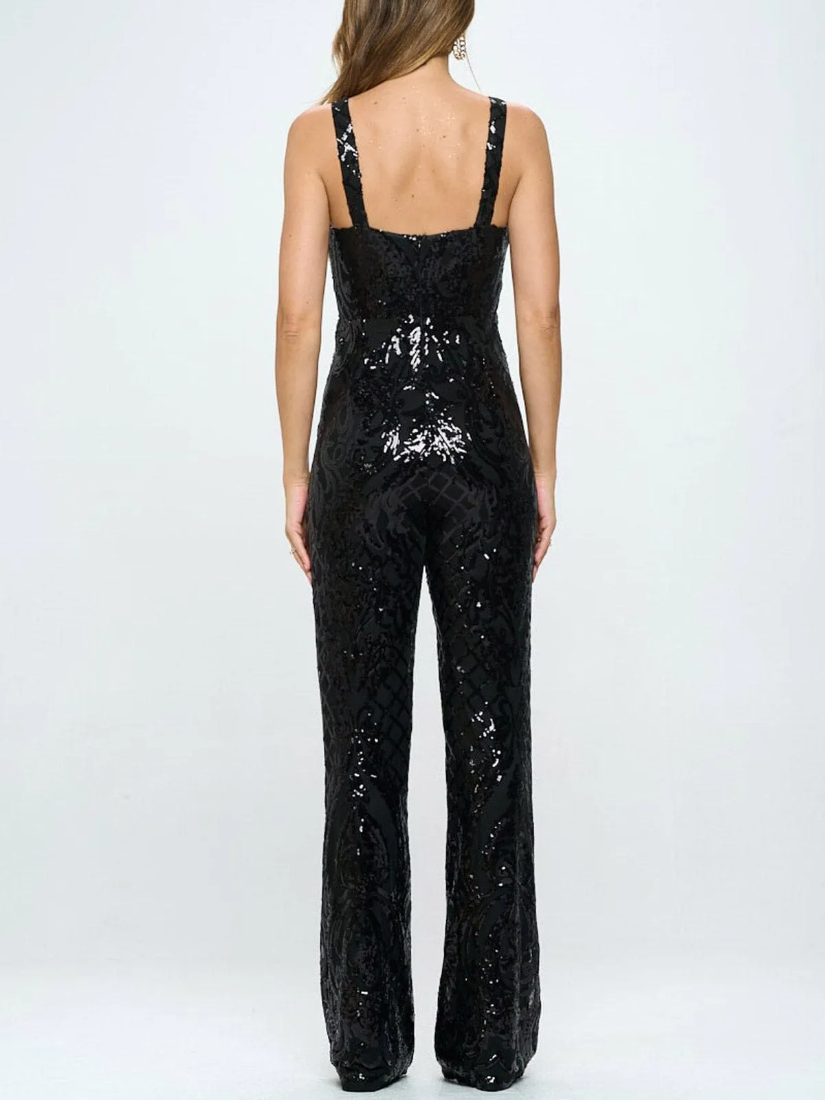 WOMEN'S SLEEVELESS SEQUINS JUMPSUIT