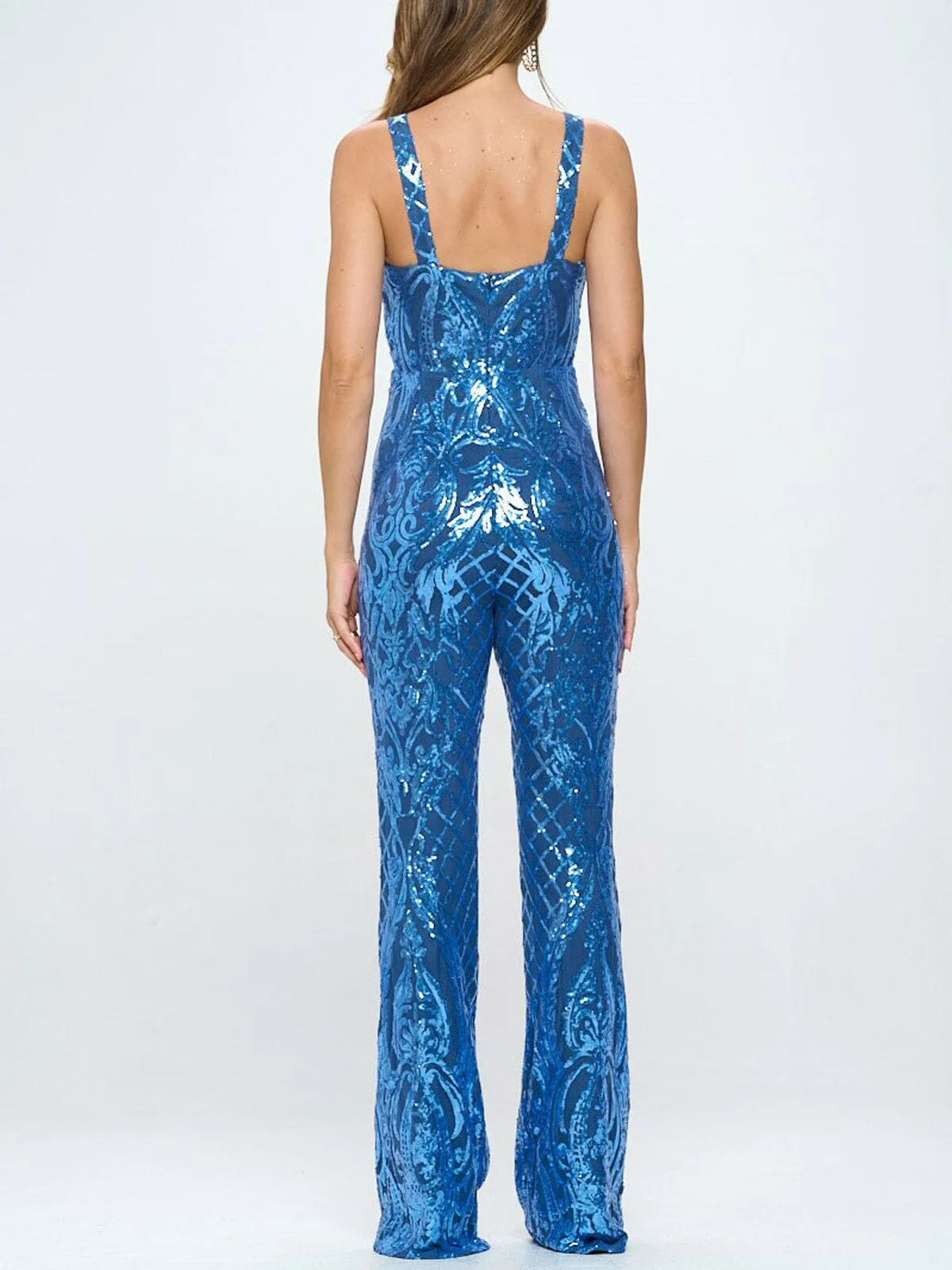 WOMEN'S SLEEVELESS SEQUINS JUMPSUIT