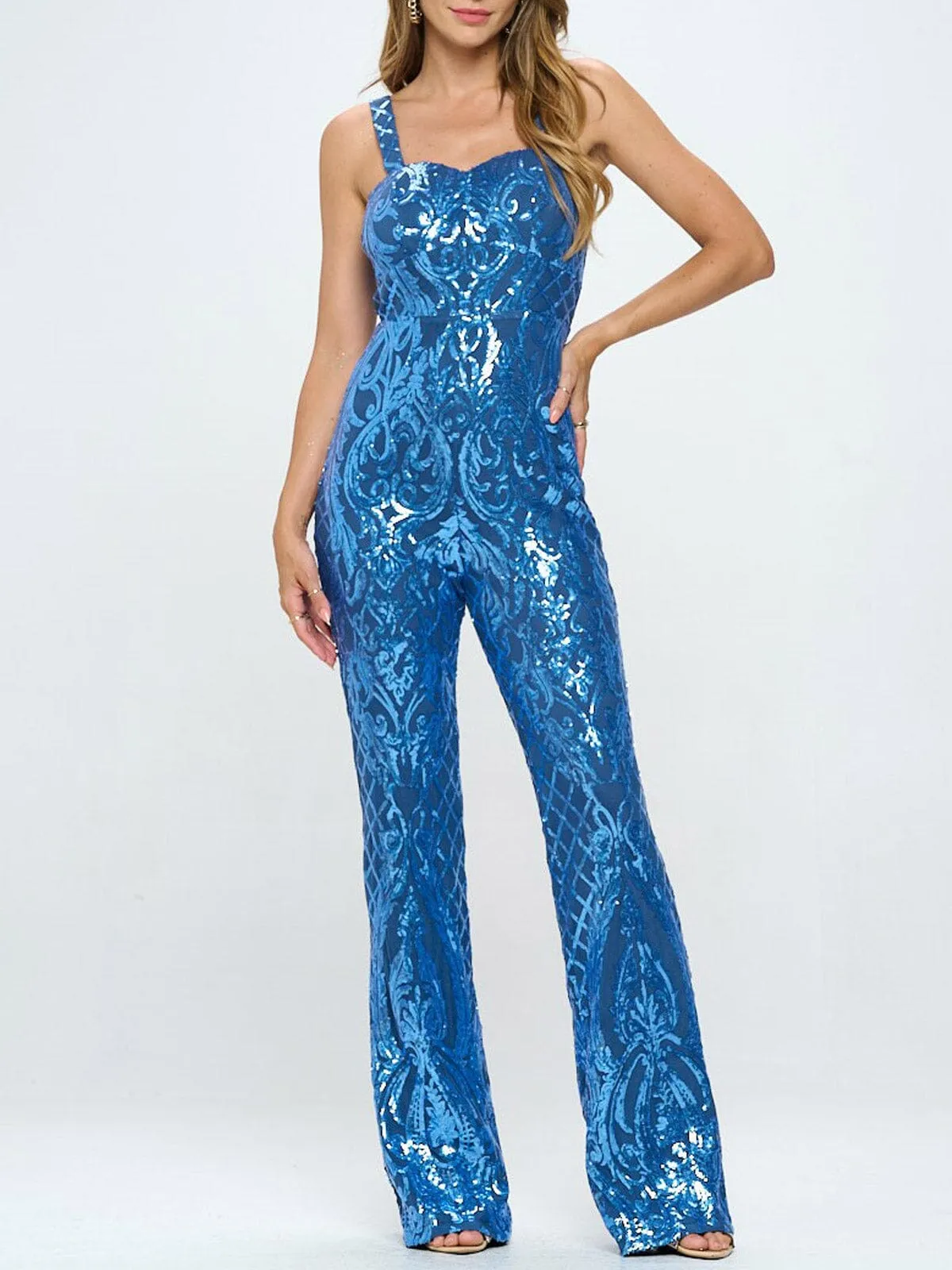 WOMEN'S SLEEVELESS SEQUINS JUMPSUIT