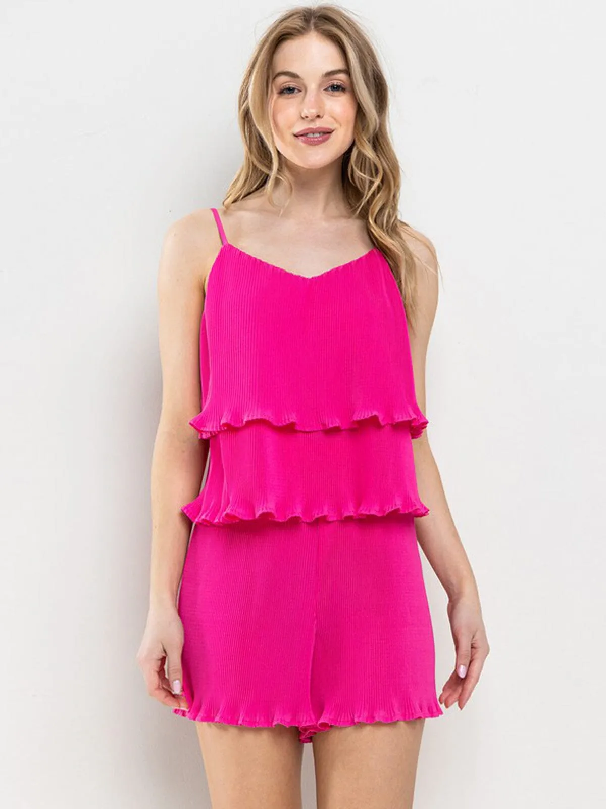 WOMEN'S SLEEVELESS TANK TOP & MINI SHORTS PLEATED 2PC. SET