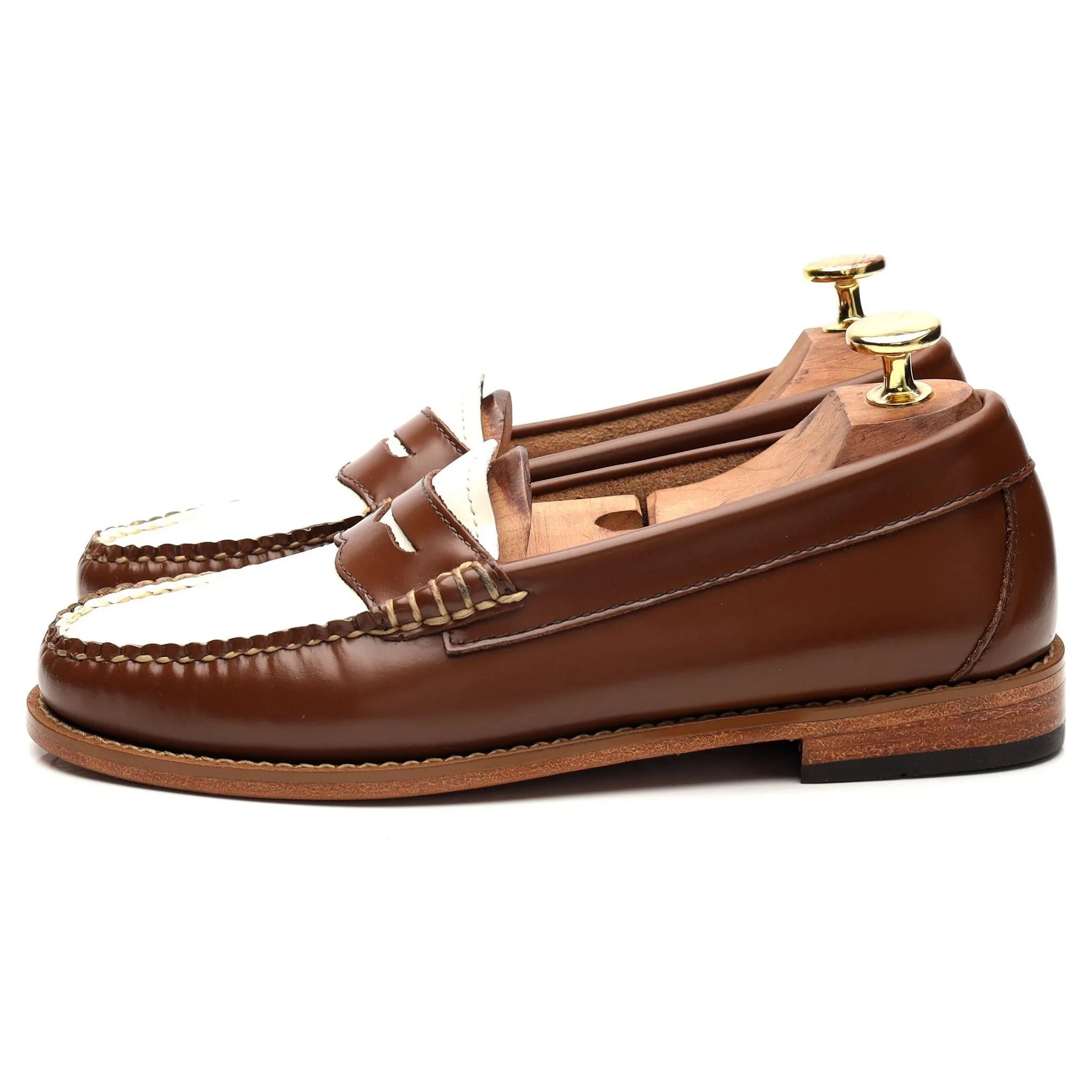 Women's Weejuns Brown / White Leather Loafers UK 3.5