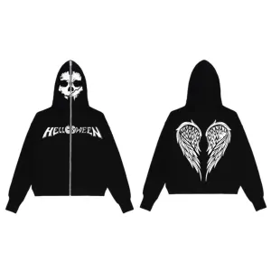 Y2K Zip Up Rhinestone Jacket Long Sleeve Halloween Top Sweatshirt Hoodies
