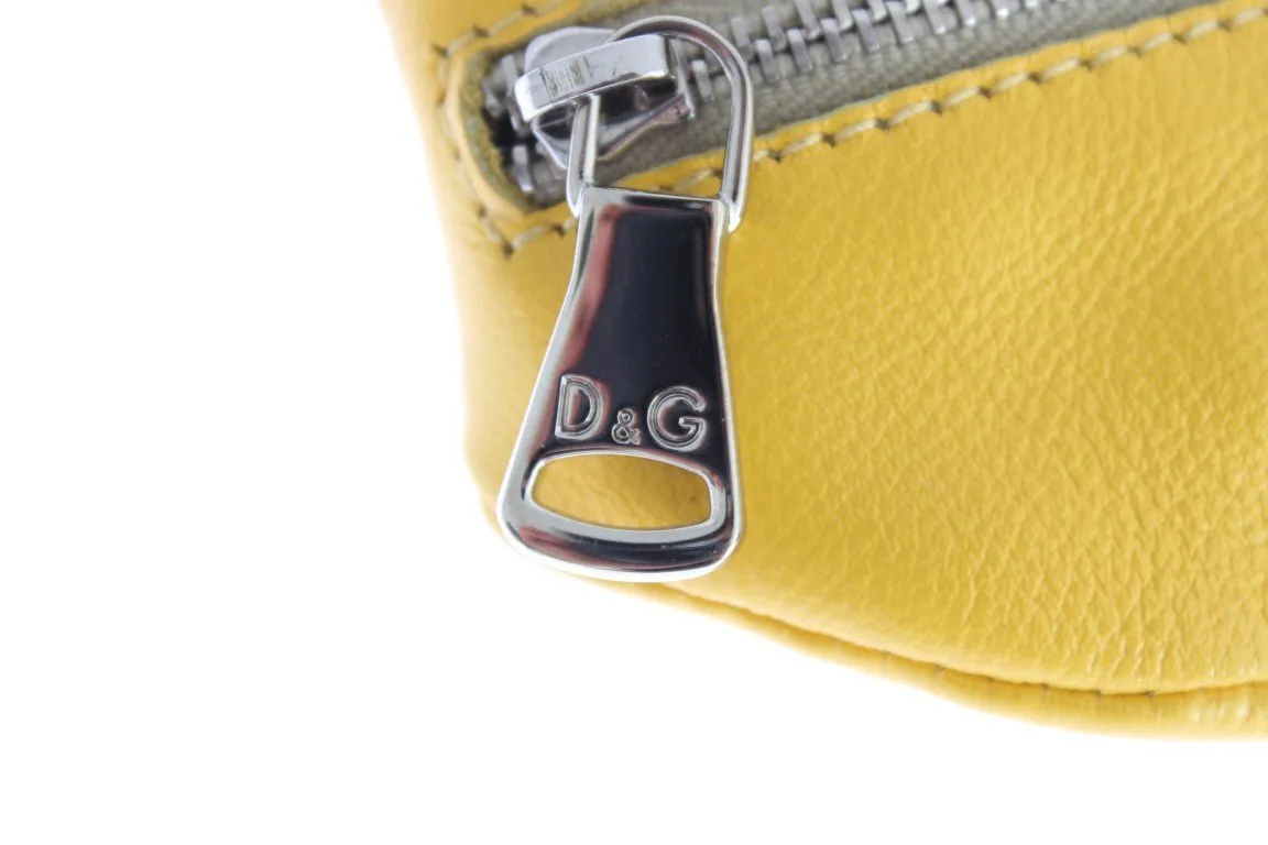 Yellow Leather Zipper Pouch Keychain