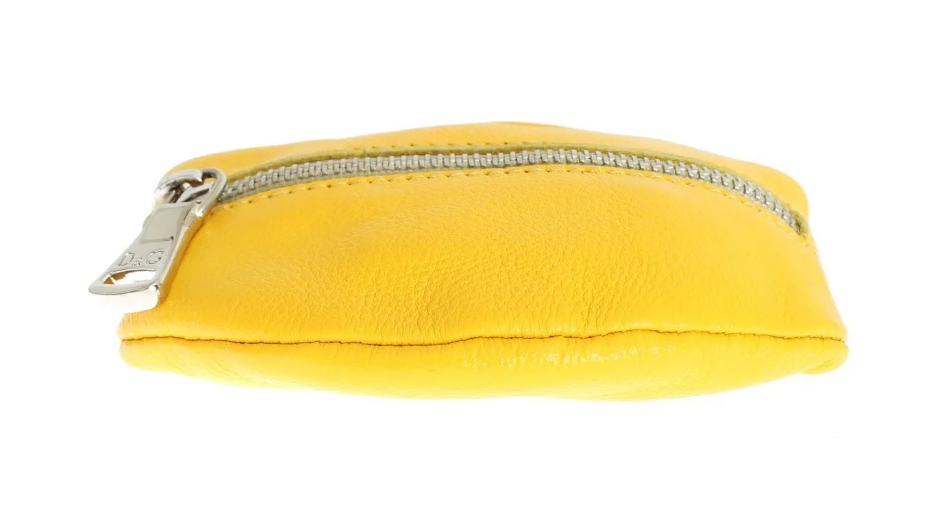 Yellow Leather Zipper Pouch Keychain