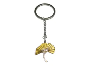 Yellow Toned Ginkgo Biloba Maidenhair Tree Leaf Pendant Keychain